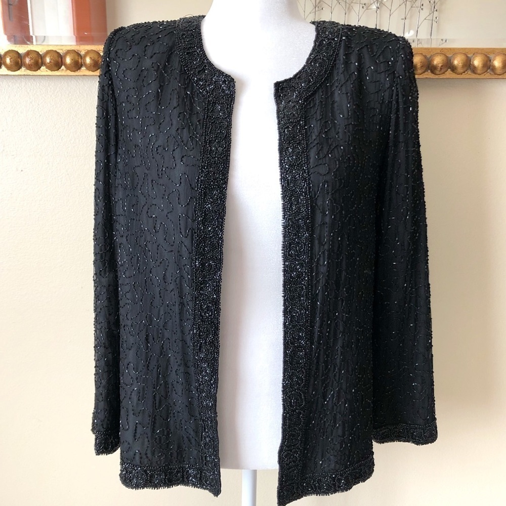 Laurence Kazar Black Formal Beaded Cardigan